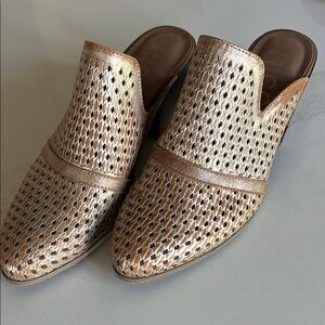 Nicole Gold and Tan Mules with Perforated Design